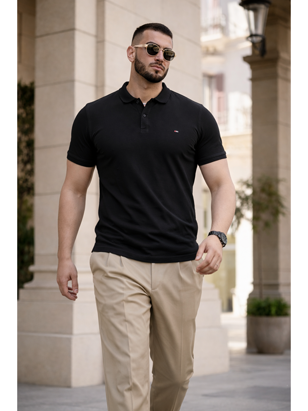 Erkek Trend Dar Basic Yazlık Siyah Polo Yaka Tişört-2