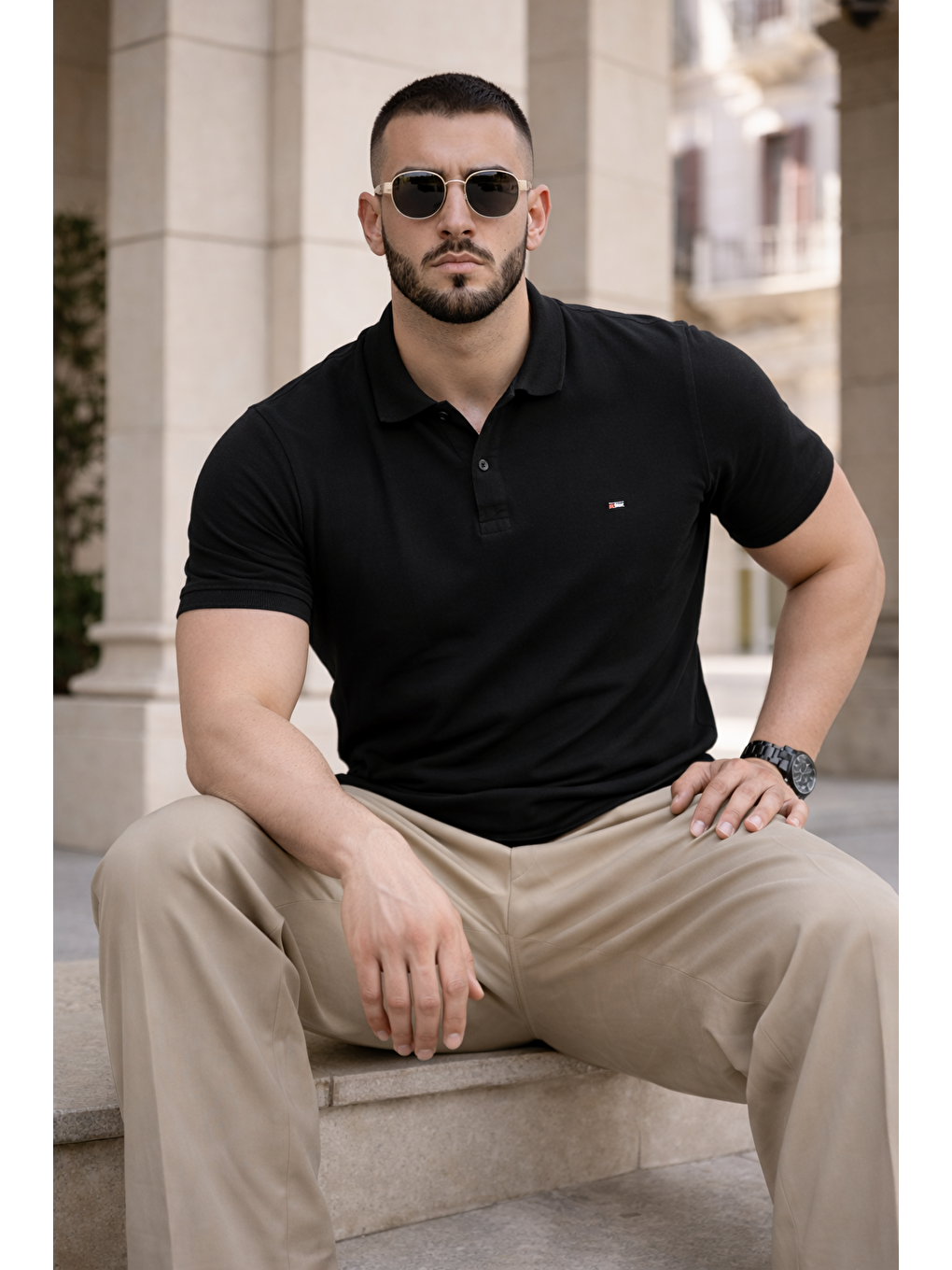 Erkek Trend Dar Basic Yazlık Siyah Polo Yaka Tişört-3