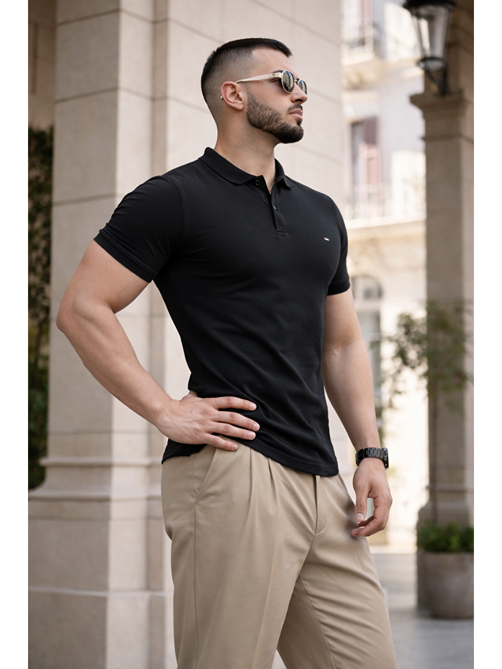 Erkek Trend Dar Basic Yazlık Siyah Polo Yaka Tişört-4