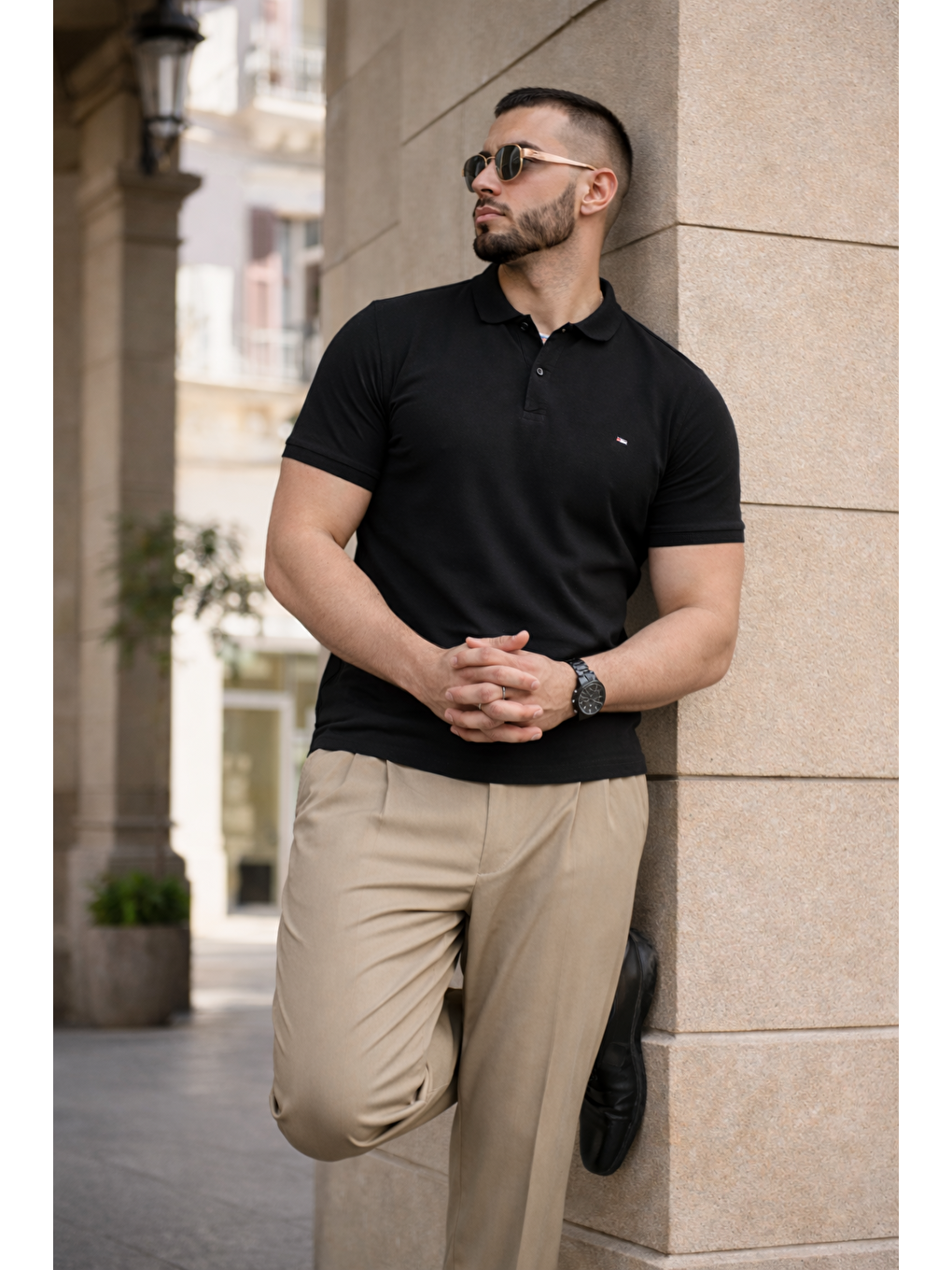 Erkek Trend Dar Basic Yazlık Siyah Polo Yaka Tişört-5