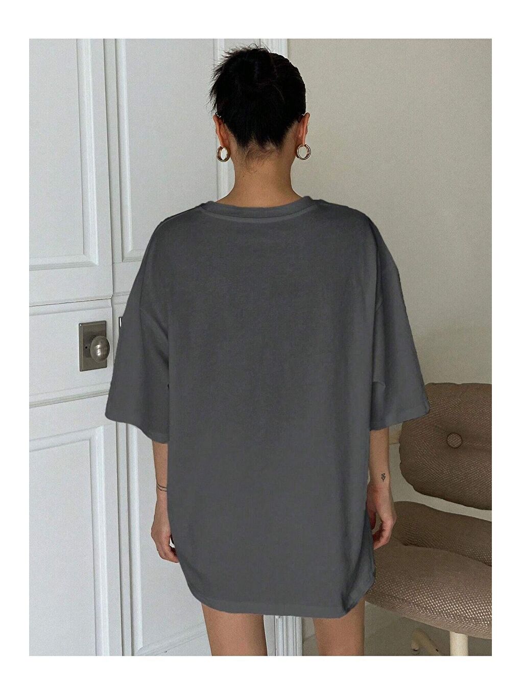 Trendseninle Füme Kadın Füme Appreciation Baskılı Oversize Tişört - 1