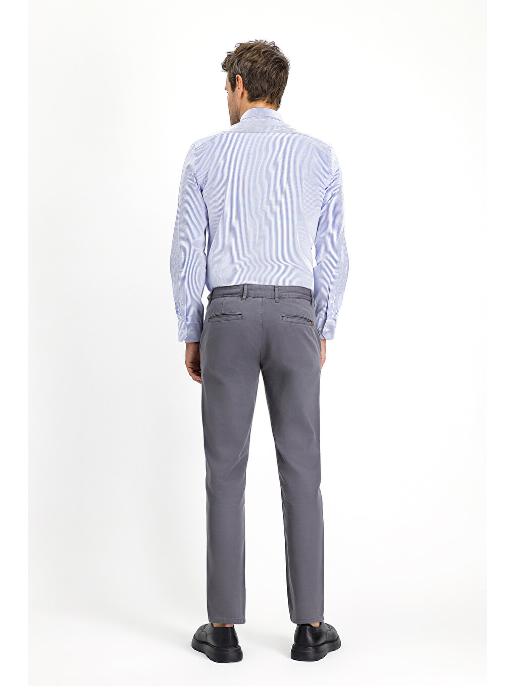 Gri Slim Fit Dar Kesim Elastanlı Kanvas /  Chino Pantolon-4