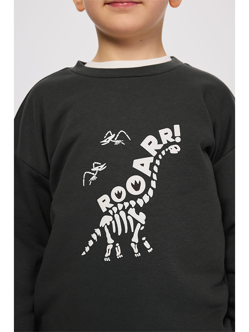 Erkek Çocuk Dinozor Baskı Antrasit Sweatshirt-5