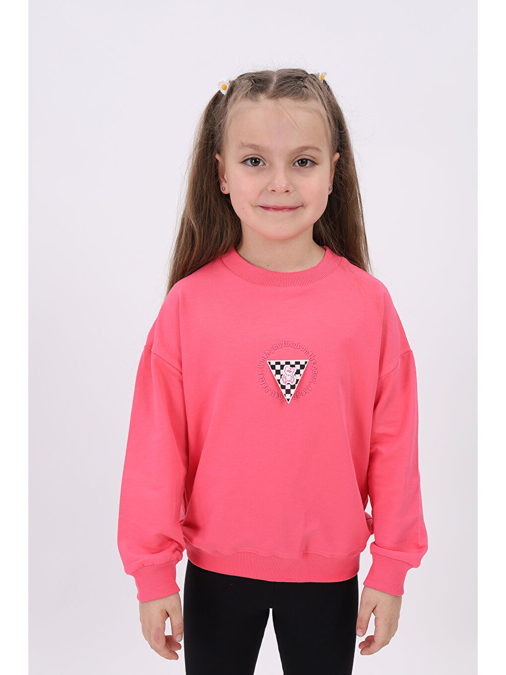 Fuşya Kız Çocuk Nakışlı Sweatshirt