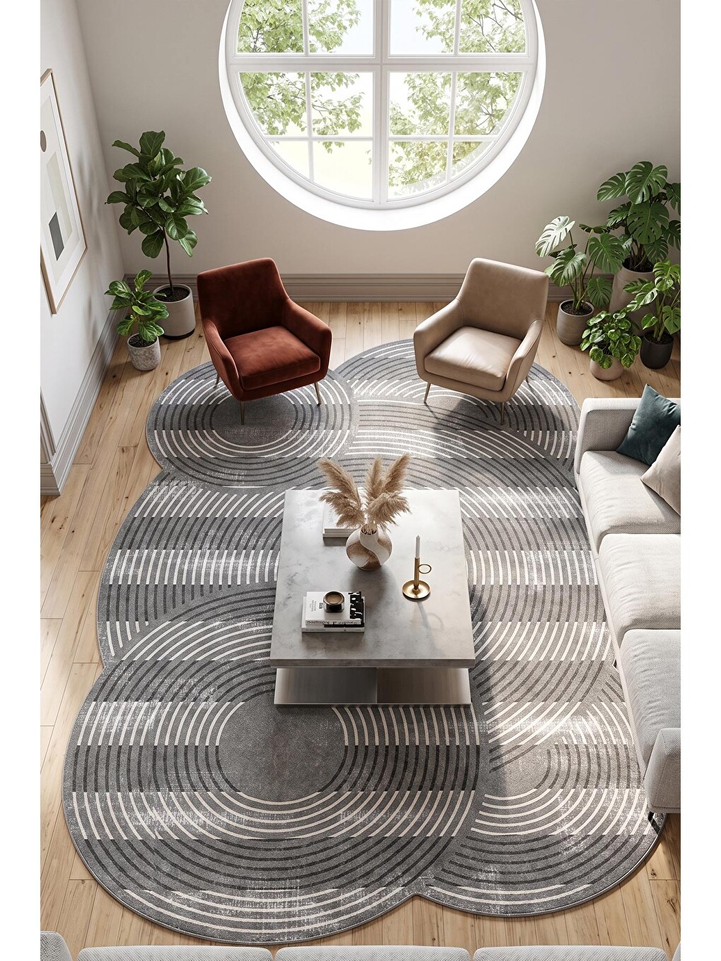 Gri Modern Dekoratif Halı – Makinada Yıkanabilir, Kaymaz Taban, İnce Lazer Kesim Halı-2