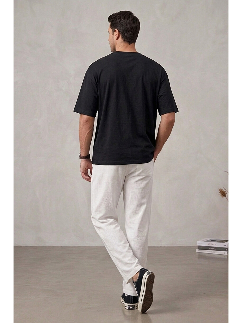 Erkek Rahat Keten Pantolon 30118 - Beyaz-1