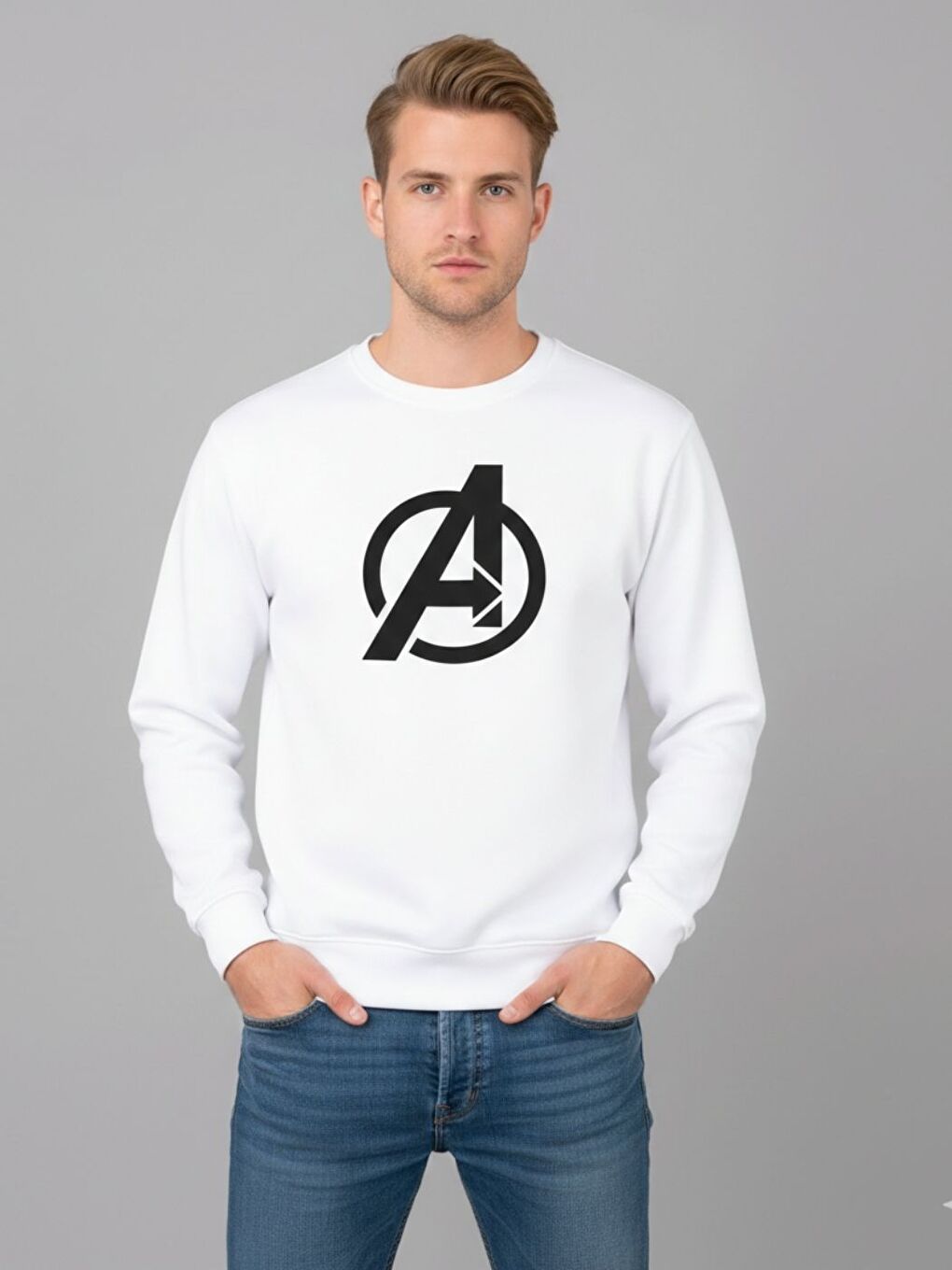 Erkek Beyaz Grafik A Baskılı Regular Sweatshirt