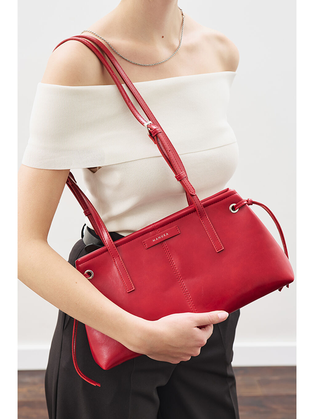 Şerit Detaylı Çanta Bordo-1