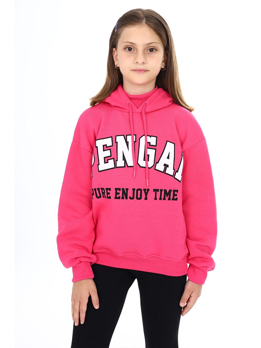 Pengai Fuşya Yazı Baskı Polarlı Kız Çocuk Sweatshirt 18329