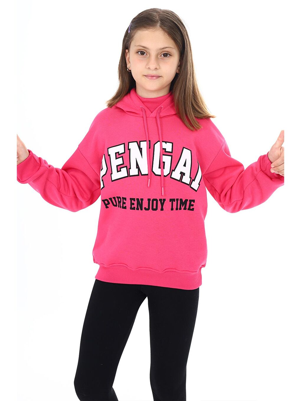 Pengai Fuşya Yazı Baskı Polarlı Kız Çocuk Sweatshirt 18329 - 1