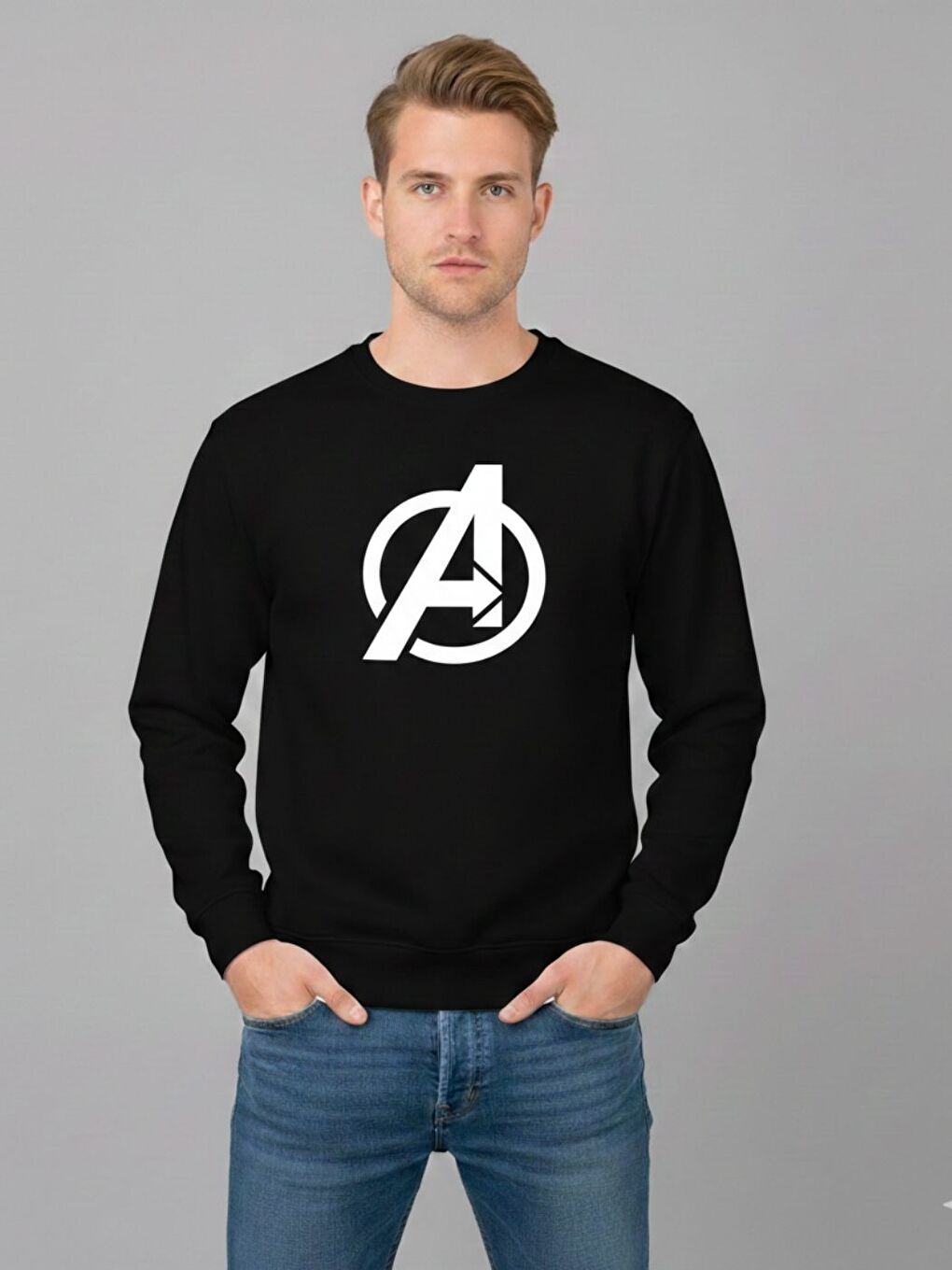 Erkek Siyah Grafik A Baskılı Regular Sweatshirt