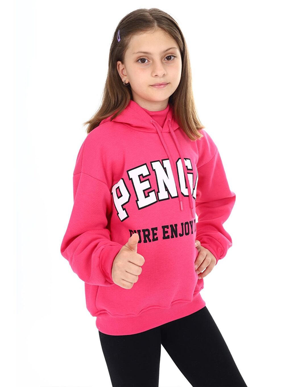 Pengai Fuşya Yazı Baskı Polarlı Kız Çocuk Sweatshirt 18329 - 2