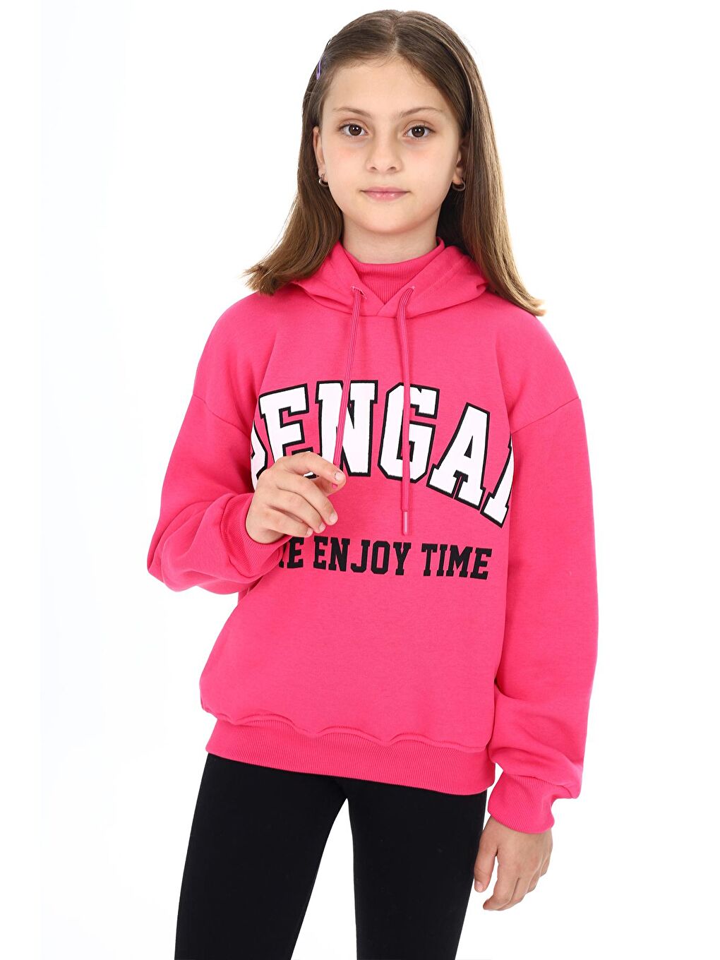 Pengai Fuşya Yazı Baskı Polarlı Kız Çocuk Sweatshirt 18329 - 3