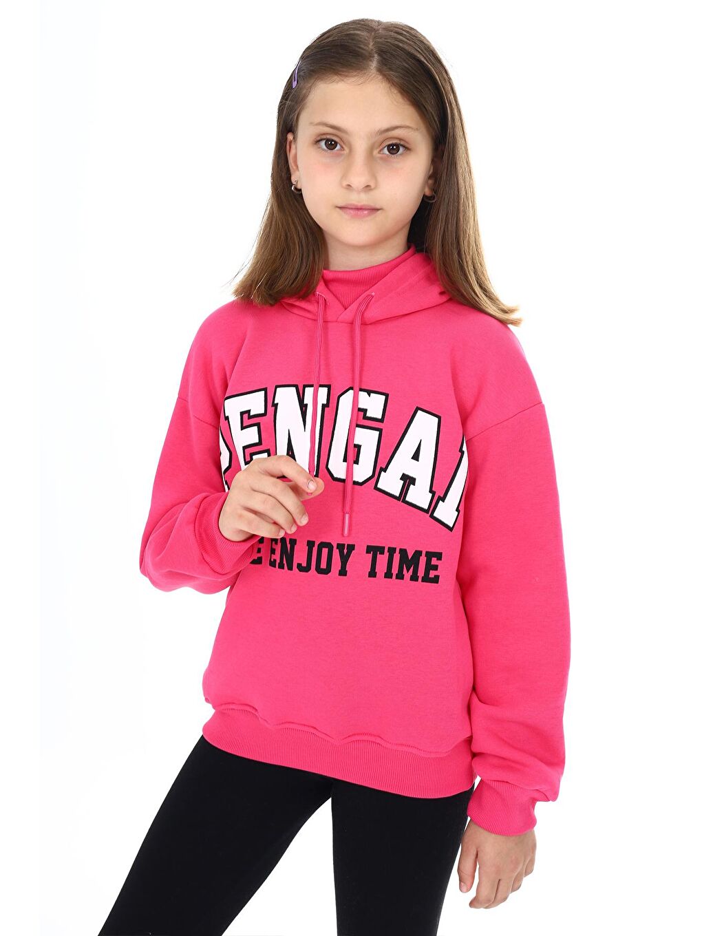 Pengai Fuşya Yazı Baskı Polarlı Kız Çocuk Sweatshirt 18329 - 4