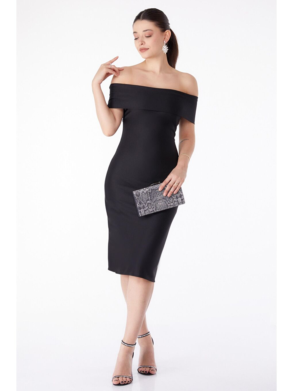 Degaje Yaka Kadın Siyah Abiye Elbise - 13187