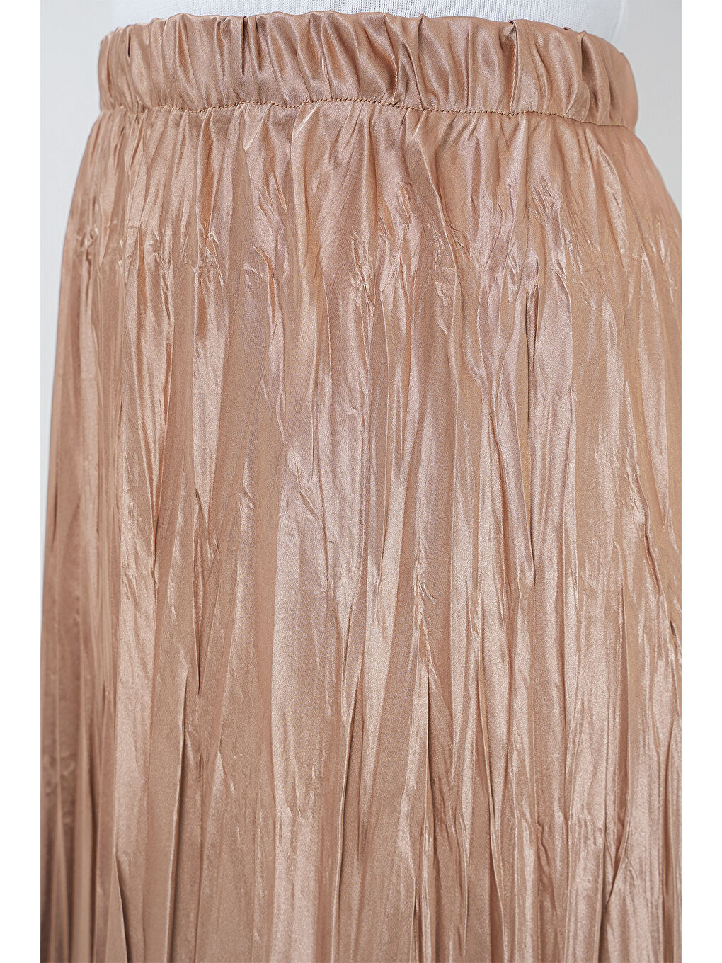 Bej Kadın Uzun Kırışık Parlak Etek 8034 - Bisküvi-4