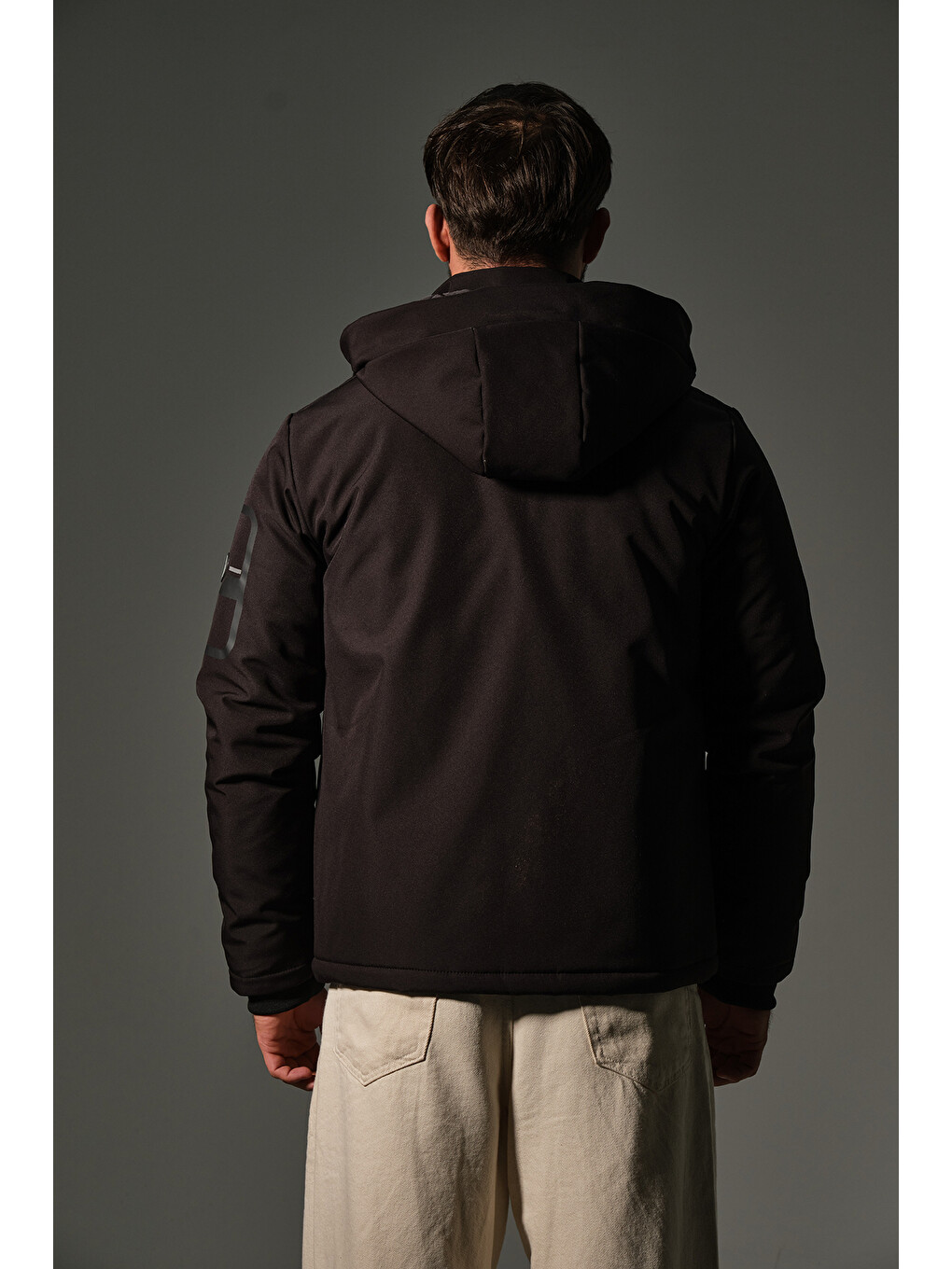 Siyah Kapitone elyaflı Softshell, çıkarılabilir Kapüşonlu kışlık erkek Outdoor Mont @Berge-4