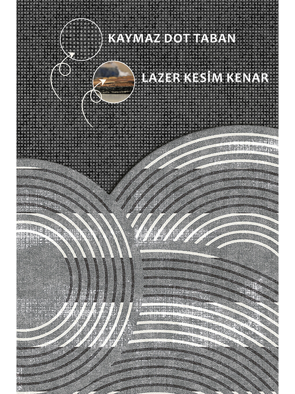 Gri Modern Dekoratif Halı – Makinada Yıkanabilir, Kaymaz Taban, İnce Lazer Kesim Halı-3