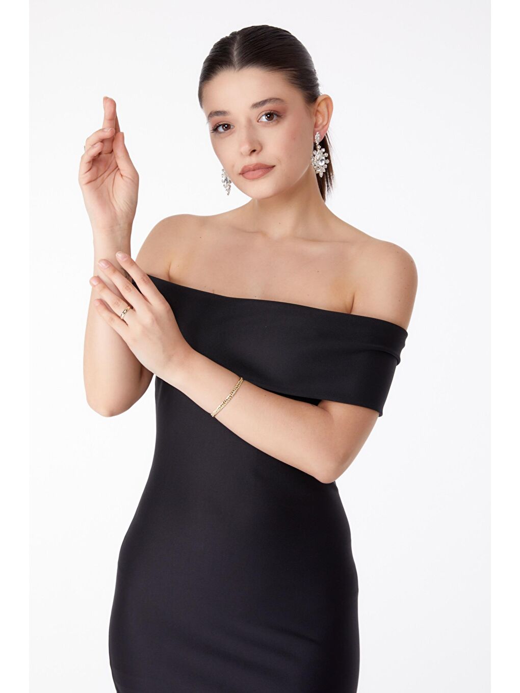 Degaje Yaka Kadın Siyah Abiye Elbise - 13187-2