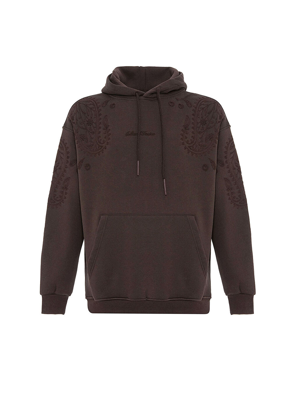 Kahverengi Desenli Oversize Erkek Kapüşonlu Sweatshirt Hoodie Kahve