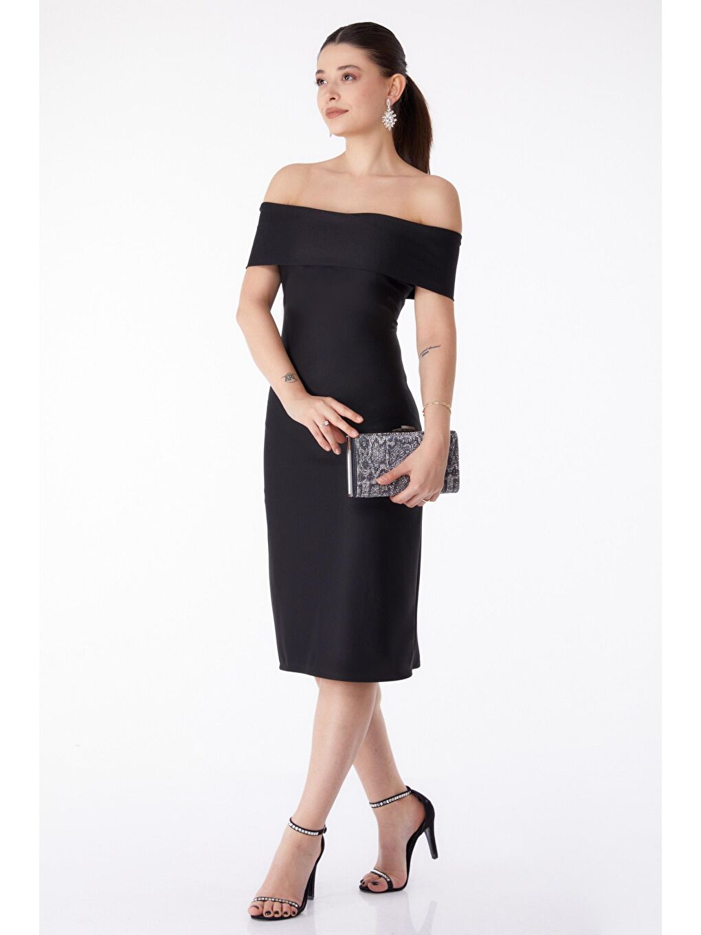 Degaje Yaka Kadın Siyah Abiye Elbise - 13187-3