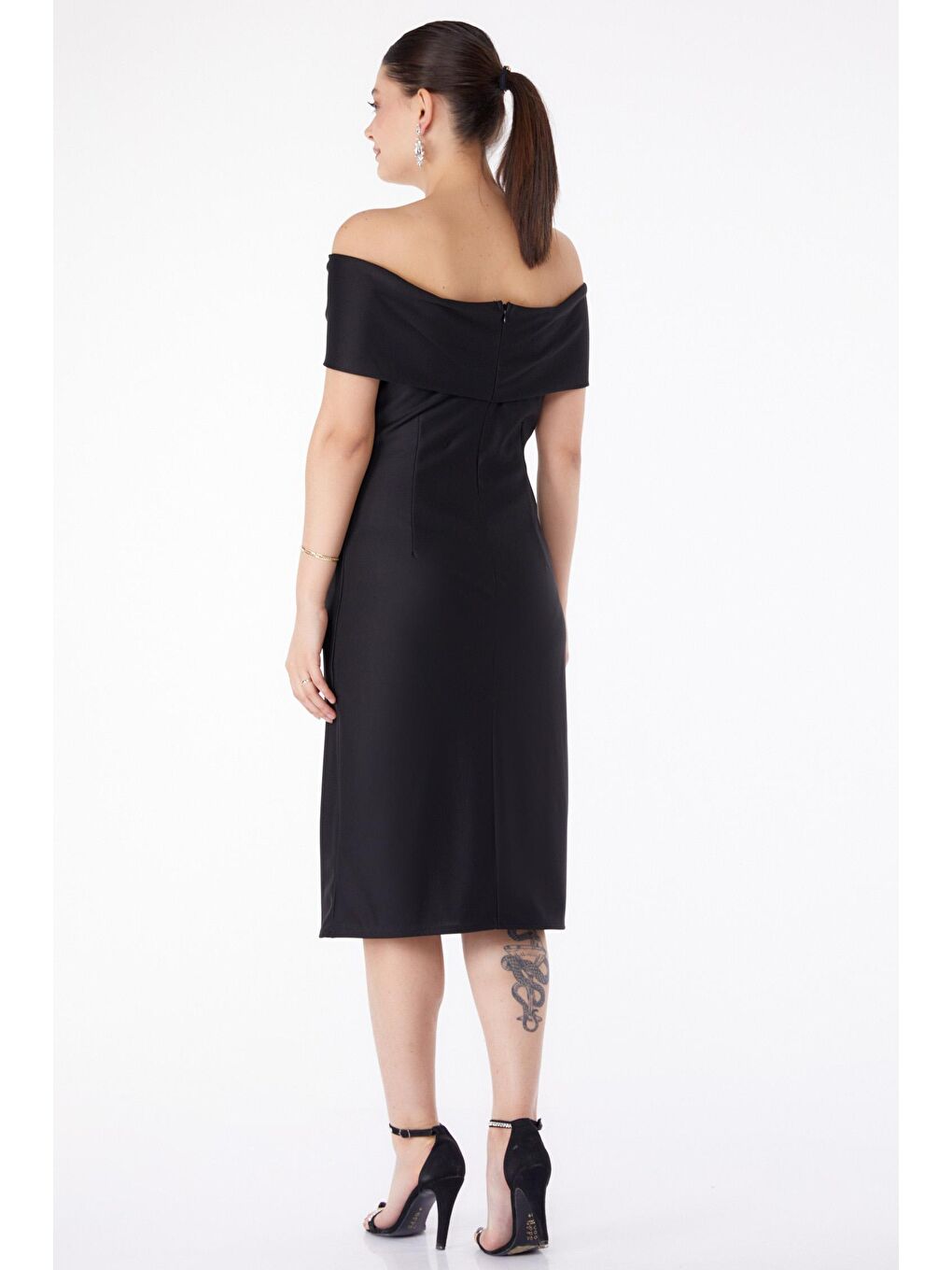 Degaje Yaka Kadın Siyah Abiye Elbise - 13187-4