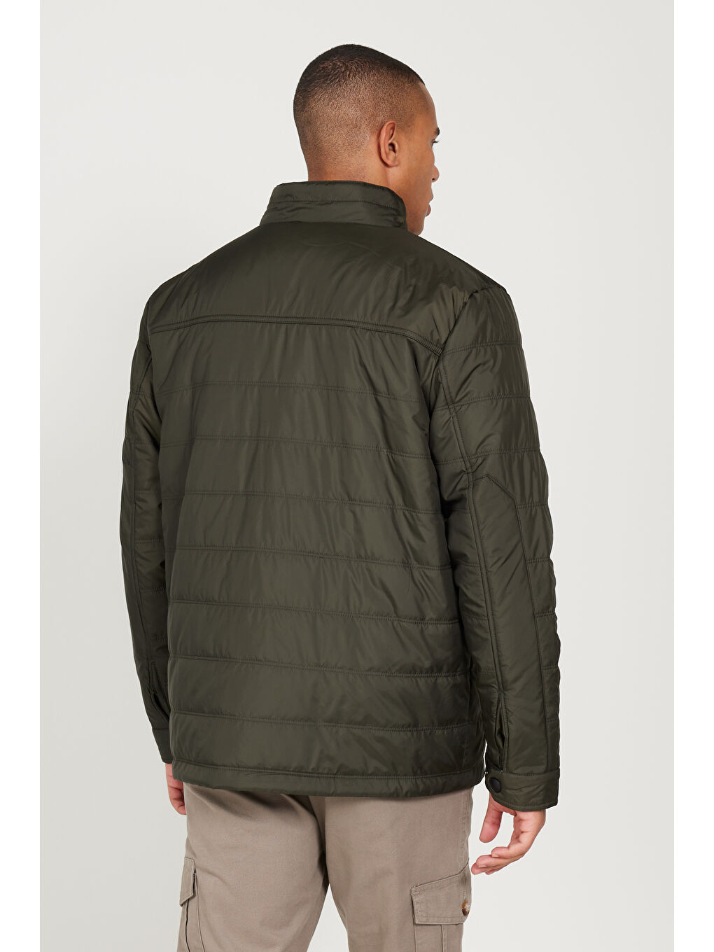 Erkek Haki Standart Fit Normal Kesim Dik Yaka Mont-6