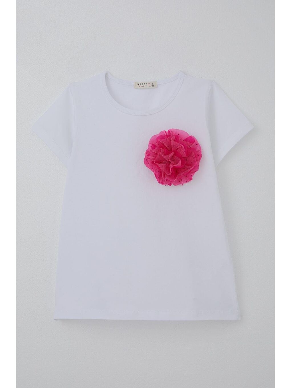 Kız Çocuk Tişört Tül Çiçek Aksesuarlı Beyaz (5-10 Yaş)-4