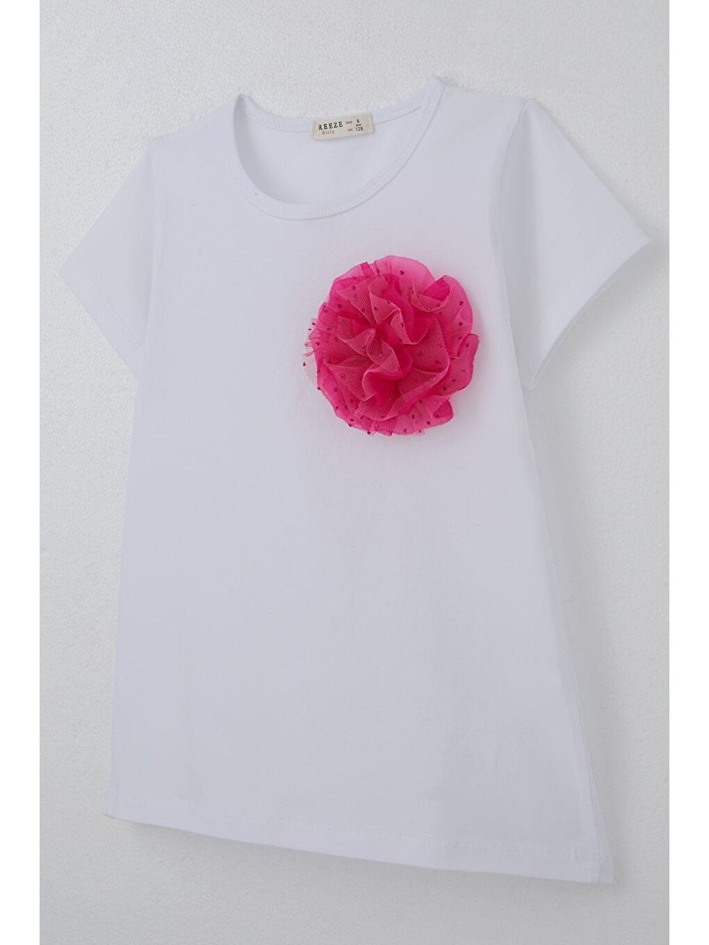 Kız Çocuk Tişört Tül Çiçek Aksesuarlı Beyaz (5-10 Yaş)-6