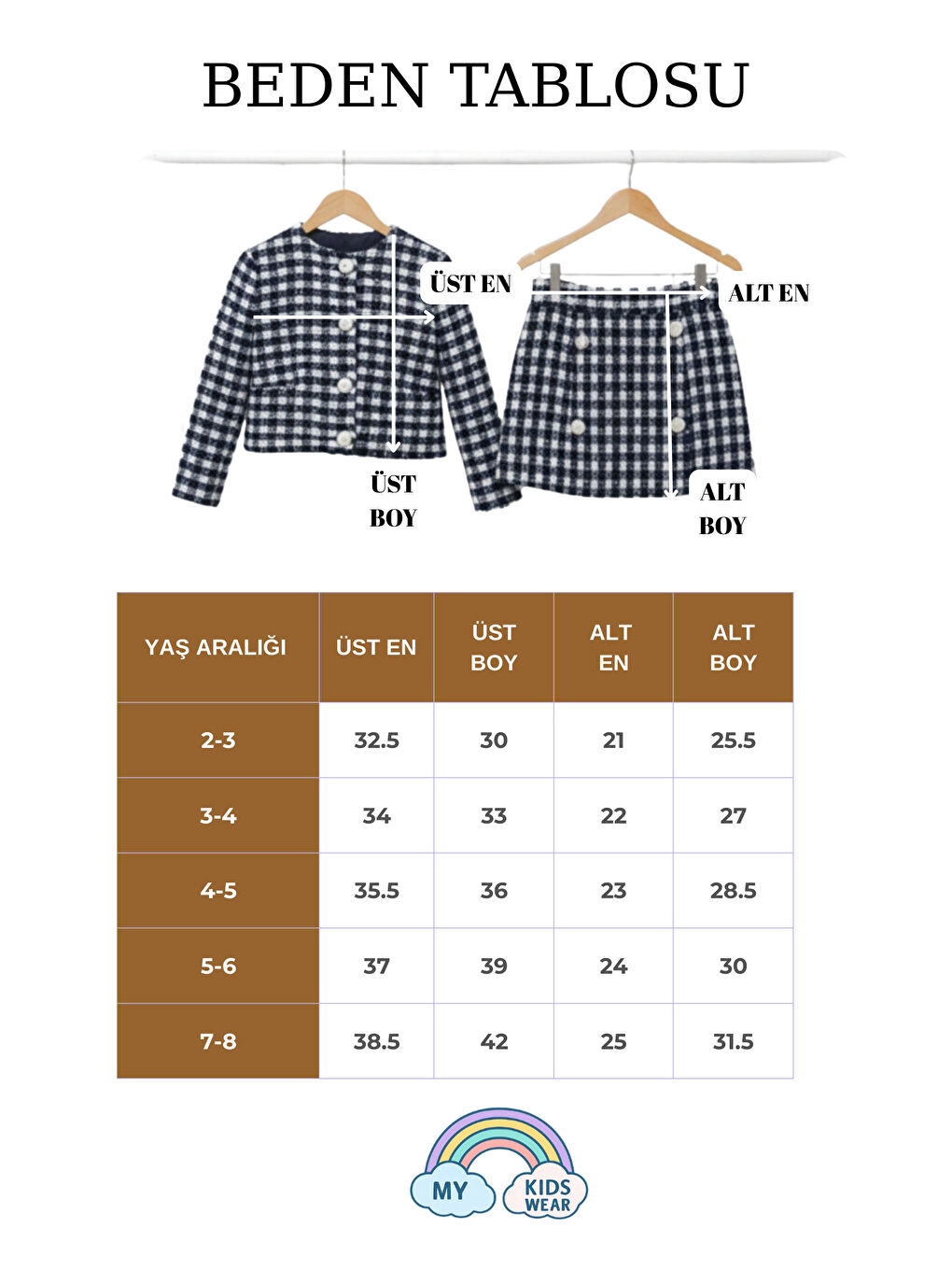 Kahverengi Kız Çocuk Ceketli Takım – Şort Etek İkili Set 2-8 Yaş 12305-2