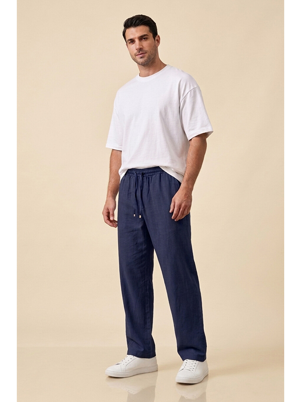 Erkek Rahat Keten Pantolon 30118 - Lacivert