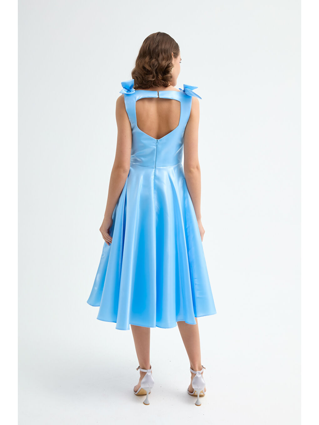 Kadın Bebe Mavi Fiyonk Detay Midi Abiye Elbise-4