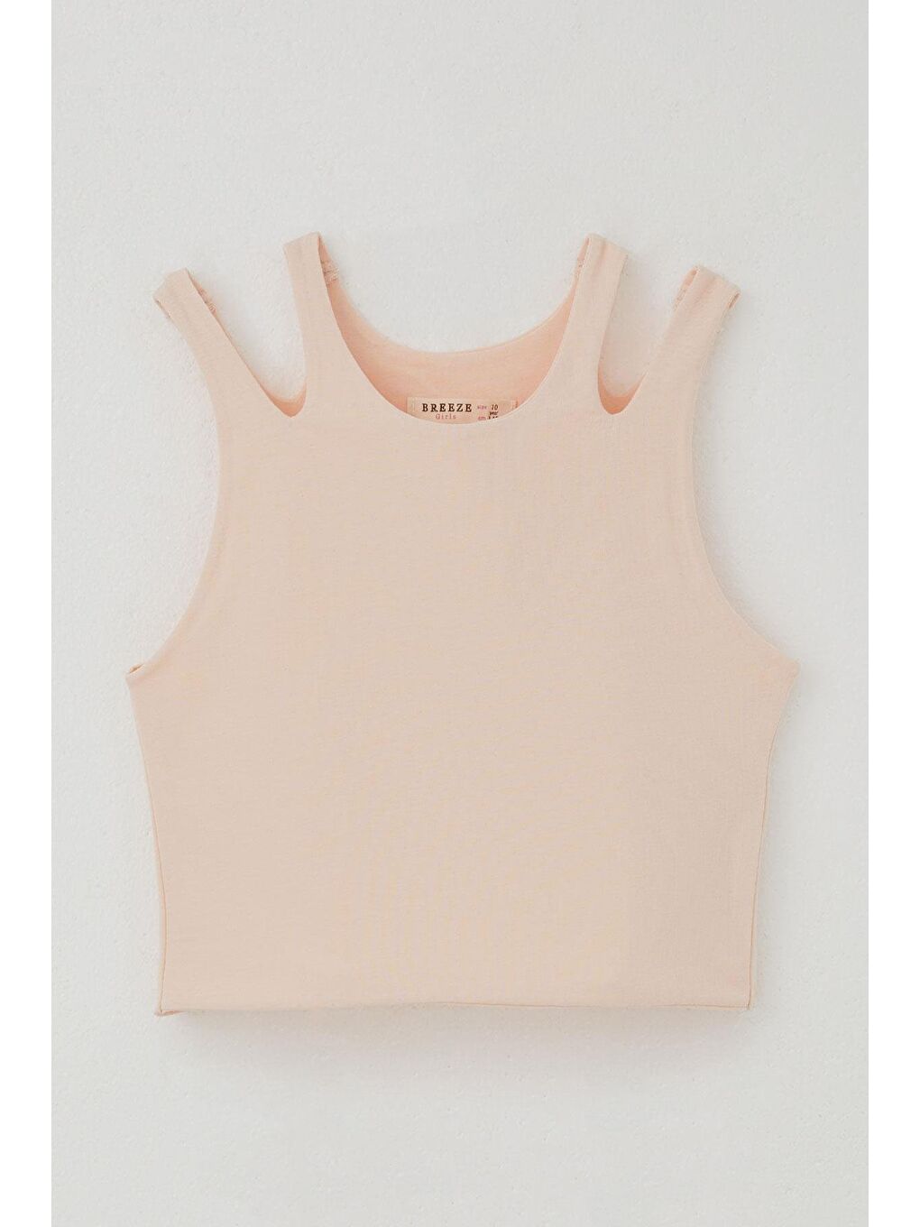 Pembe Kız Çocuk Crop Tişört Çift Askı Omuz Detaylı Somon (9-16 Yaş)