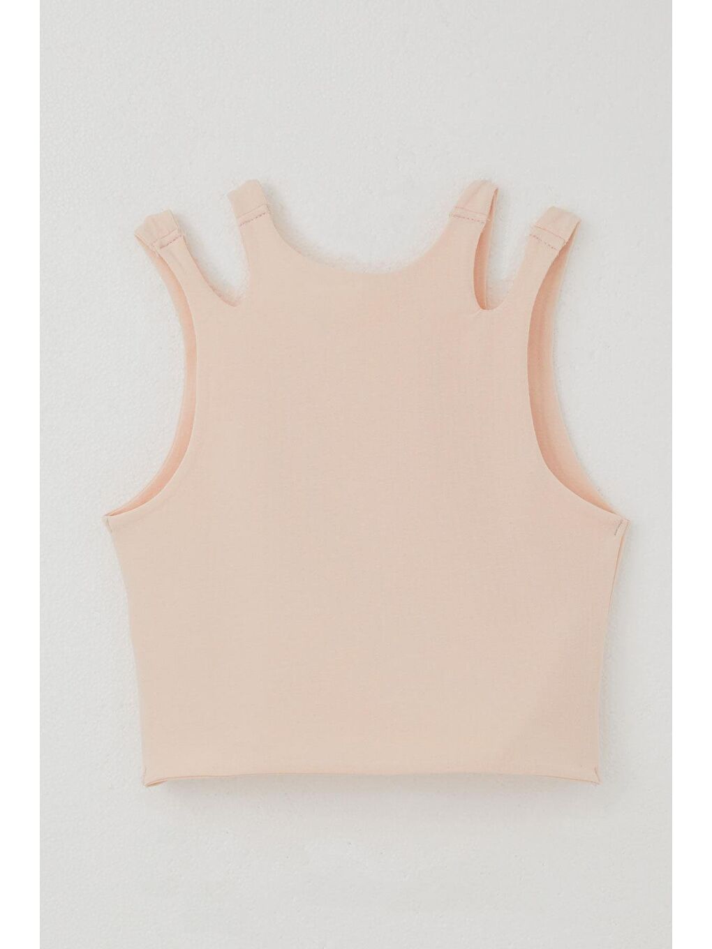 Pembe Kız Çocuk Crop Tişört Çift Askı Omuz Detaylı Somon (9-16 Yaş)-1