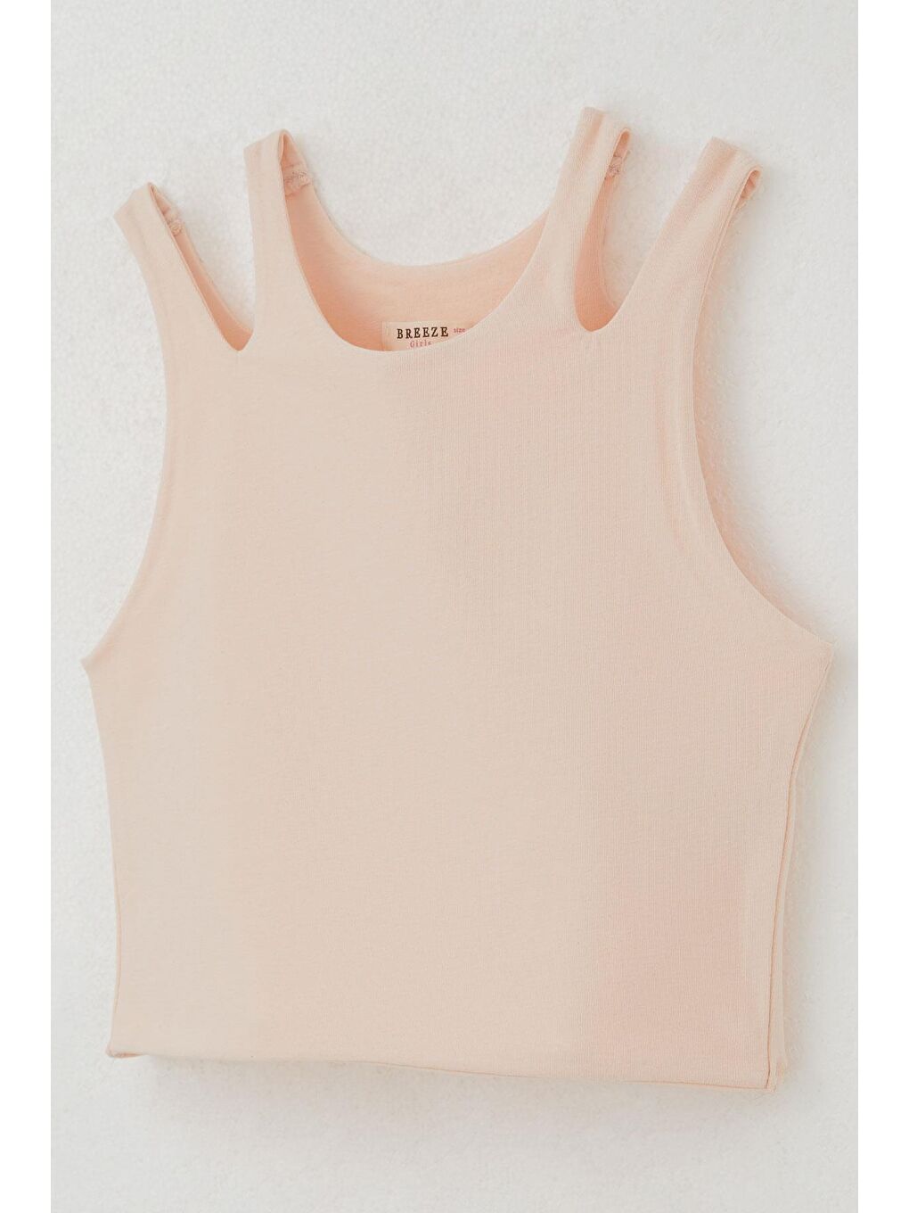Pembe Kız Çocuk Crop Tişört Çift Askı Omuz Detaylı Somon (9-16 Yaş)-2