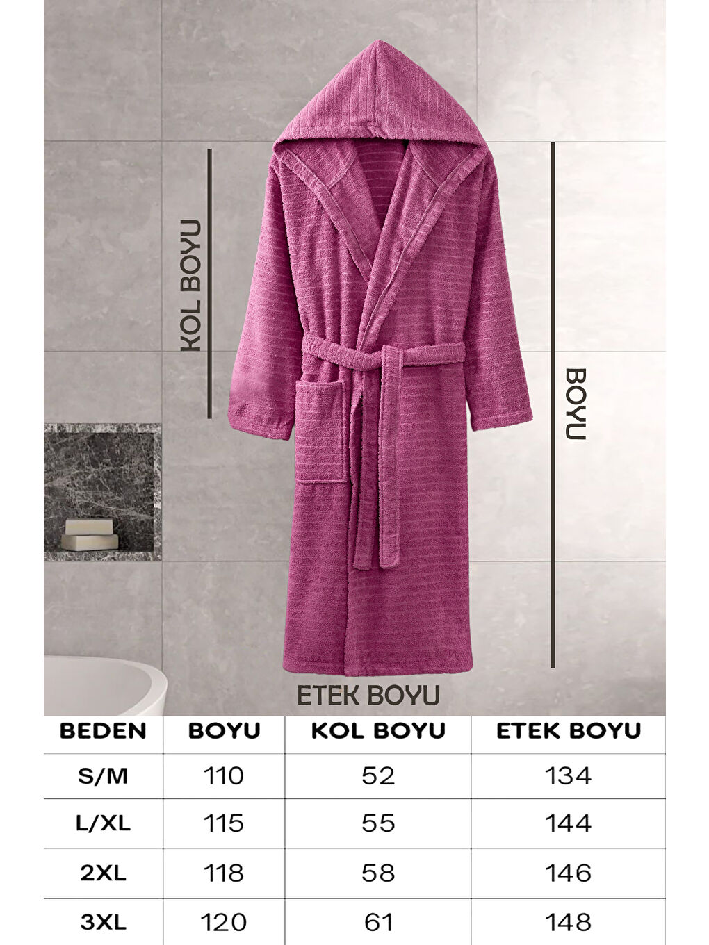 Kapüşonlu Bornoz Doğa Mürdüm L/XL-2