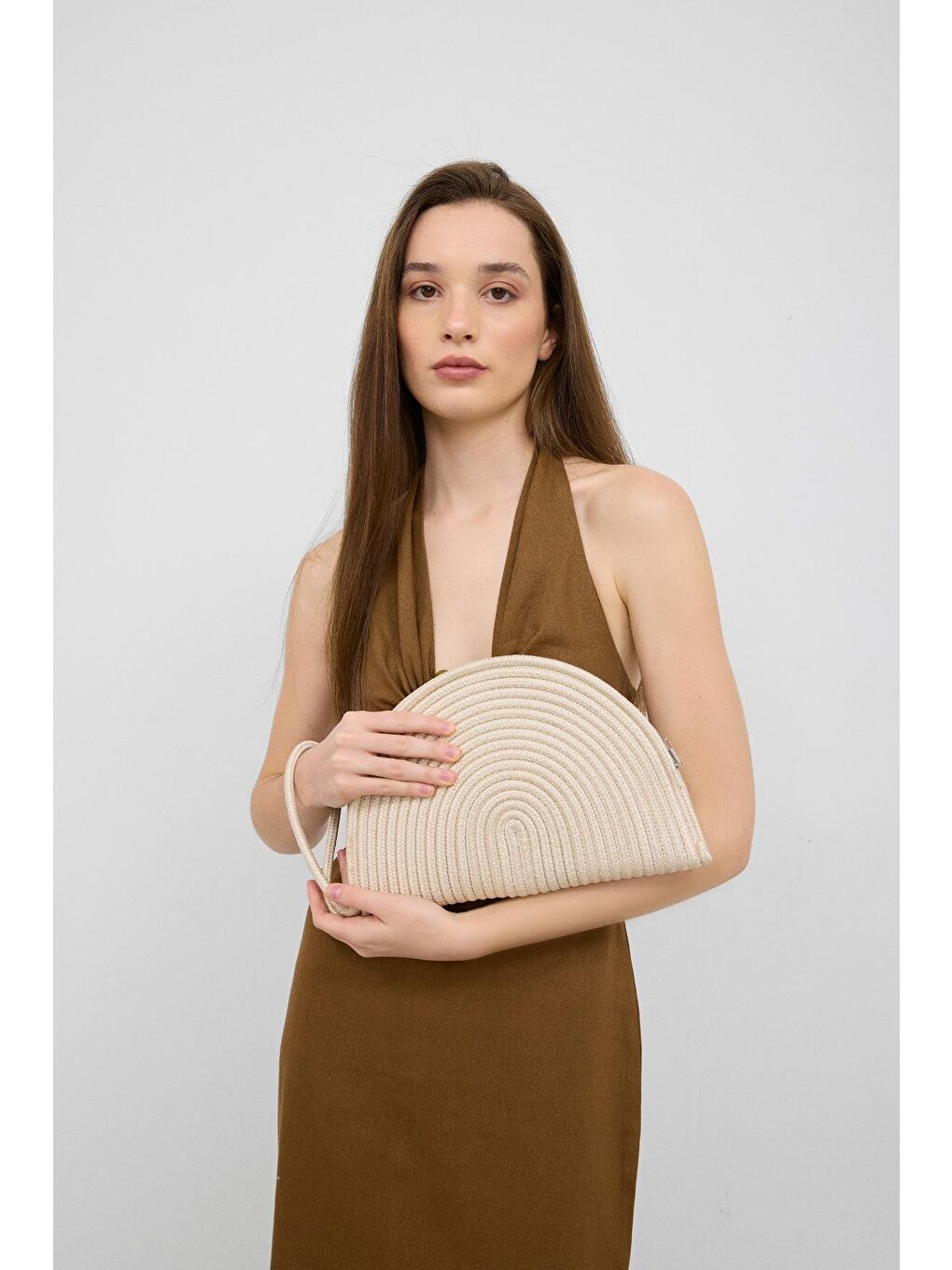 Ekru Most Hasır Clutch Çanta Krem-1