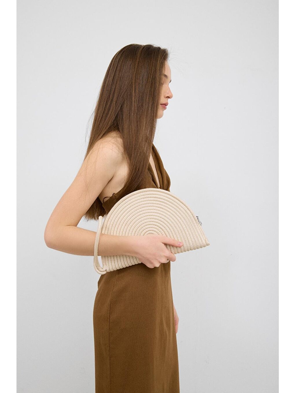 Ekru Most Hasır Clutch Çanta Krem-2