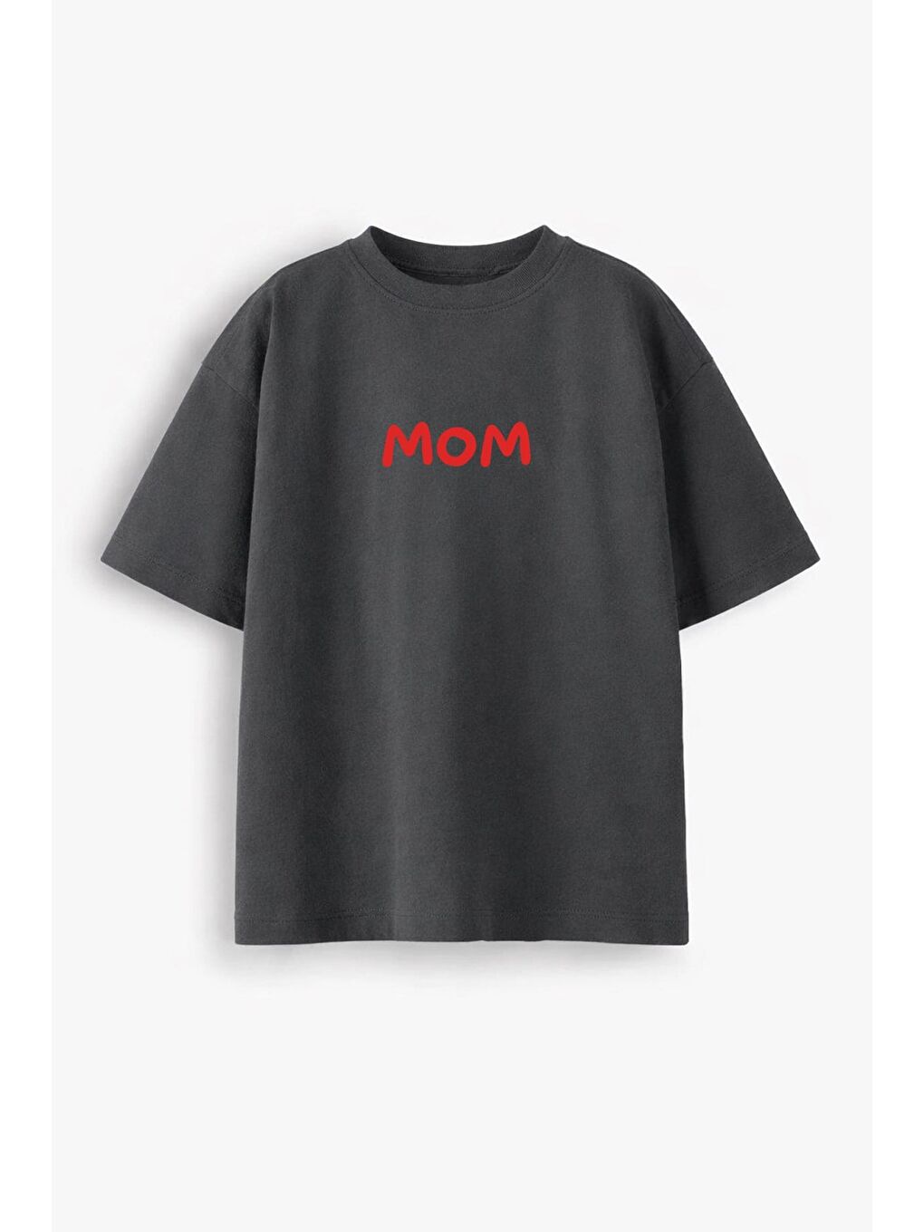 Antrasit Kadın Premium Kumaş Mom Baskılı Oversize T-Shirt