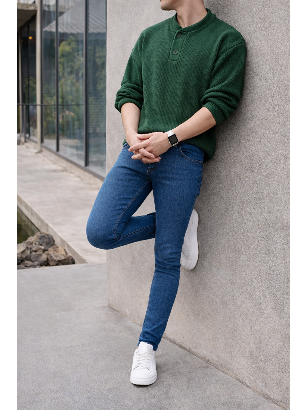 Erkek Pamuklu Basic Yüksek Bel Dar K.Mavi Jean Pantolon-5