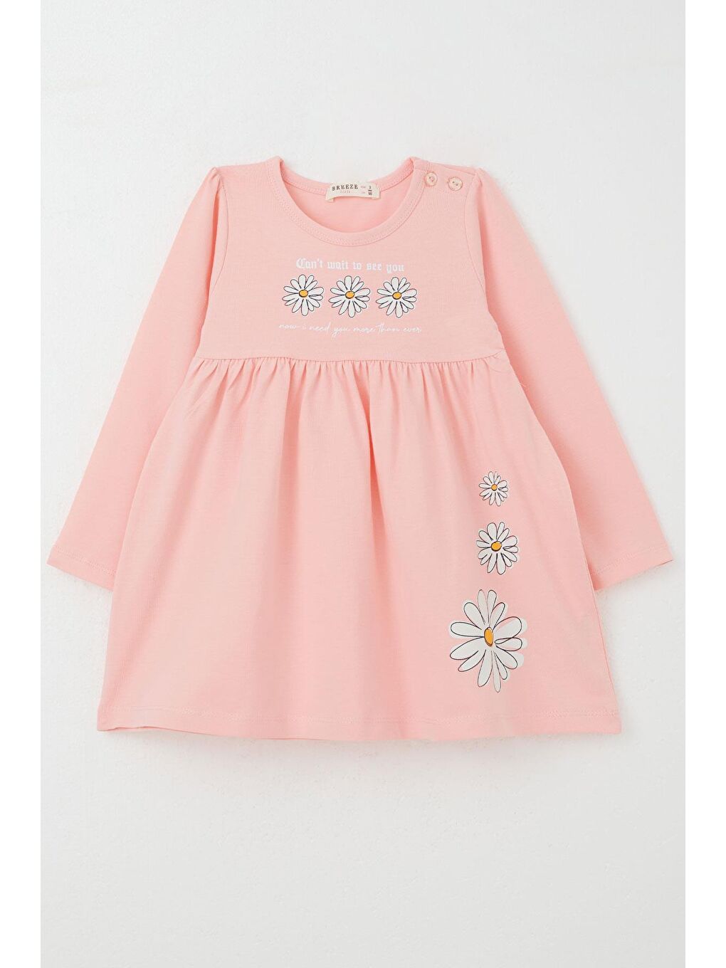 Kız Çocuk Uzun Kollu Elbise Papatya Baskılı Pembe (2-6 Yaş)
