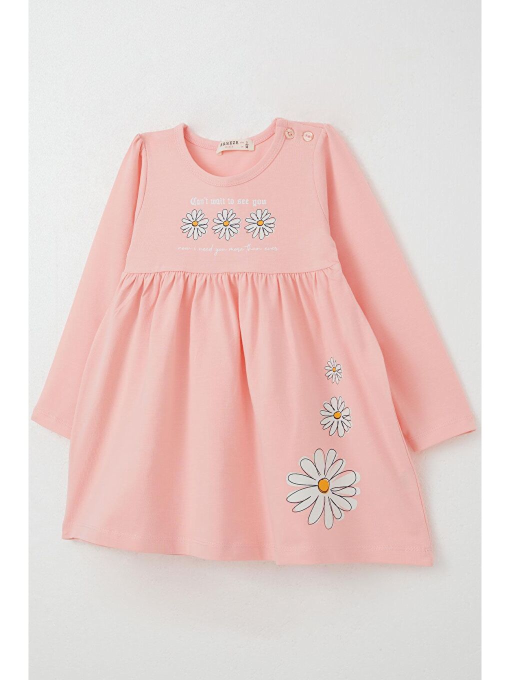 Kız Çocuk Uzun Kollu Elbise Papatya Baskılı Pembe (2-6 Yaş)-2