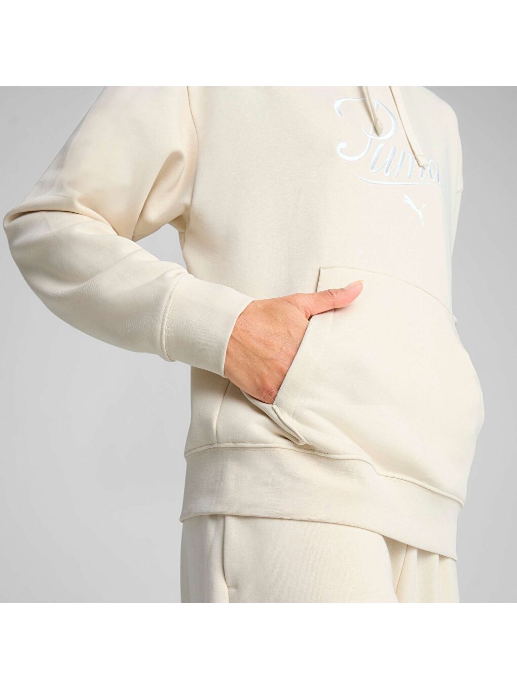 Beyaz ESS SCRIPT Comfort Kadın Kapüşonlu SWEATSHIRT-1