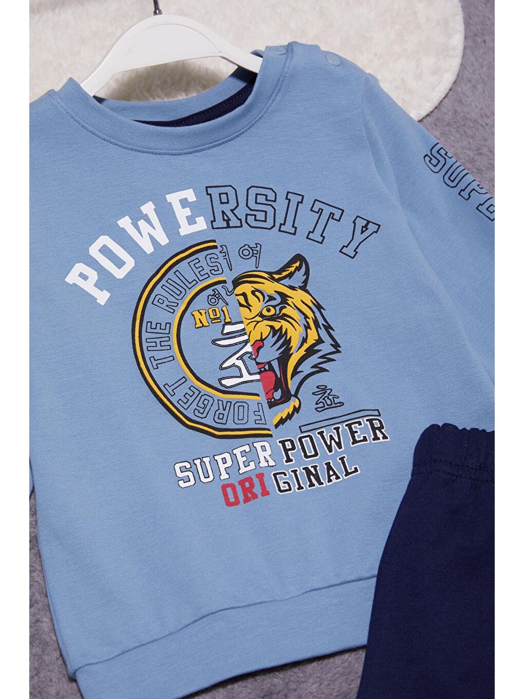 Mavi Kaplan Baskılı Kolları Yazılı Erkek Bebek Takım 14998-2