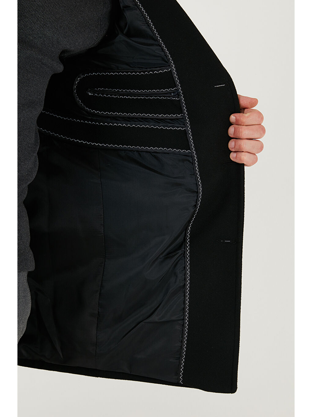 Siyah Slim Fit Apaş Yaka Astarlı Kaşe Kaban 584K1217-5