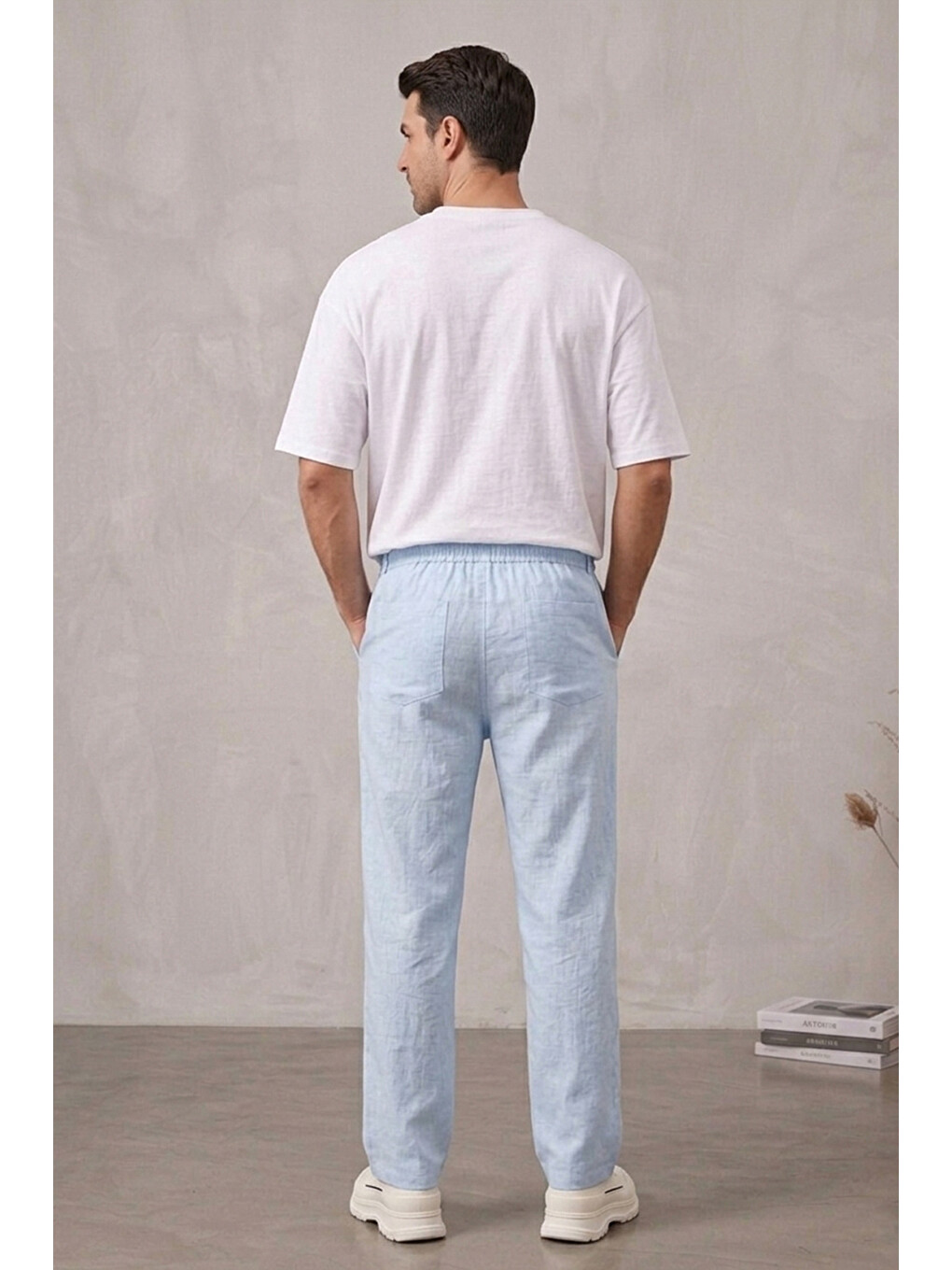 Erkek Rahat Keten Pantolon 30118 - Mavi-2