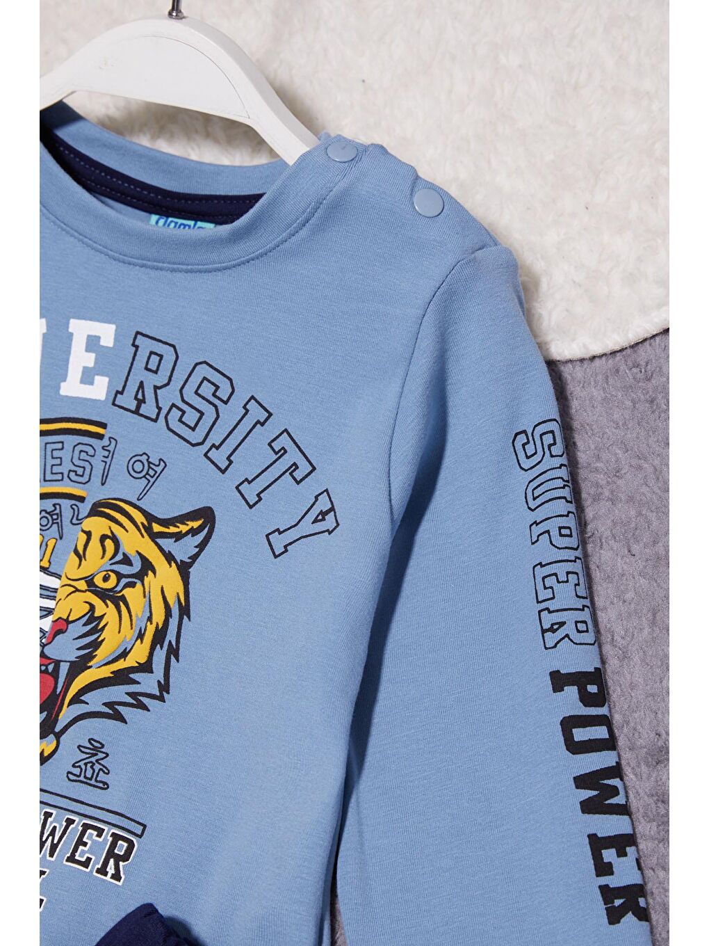 Mavi Kaplan Baskılı Kolları Yazılı Erkek Bebek Takım 14998-3