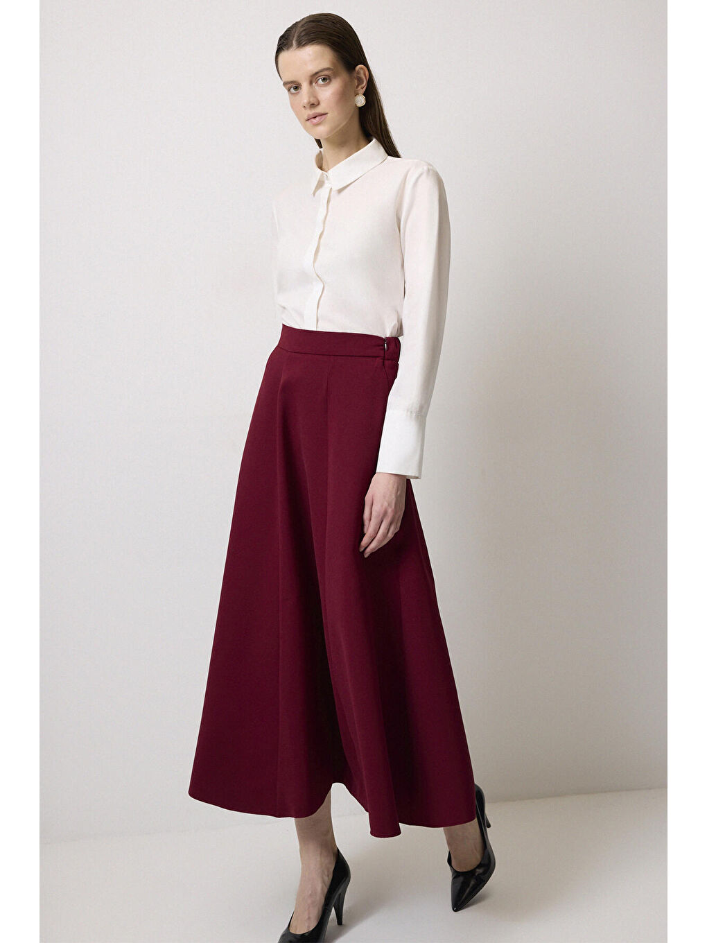 Bordo A Kesim Krep Etek-1