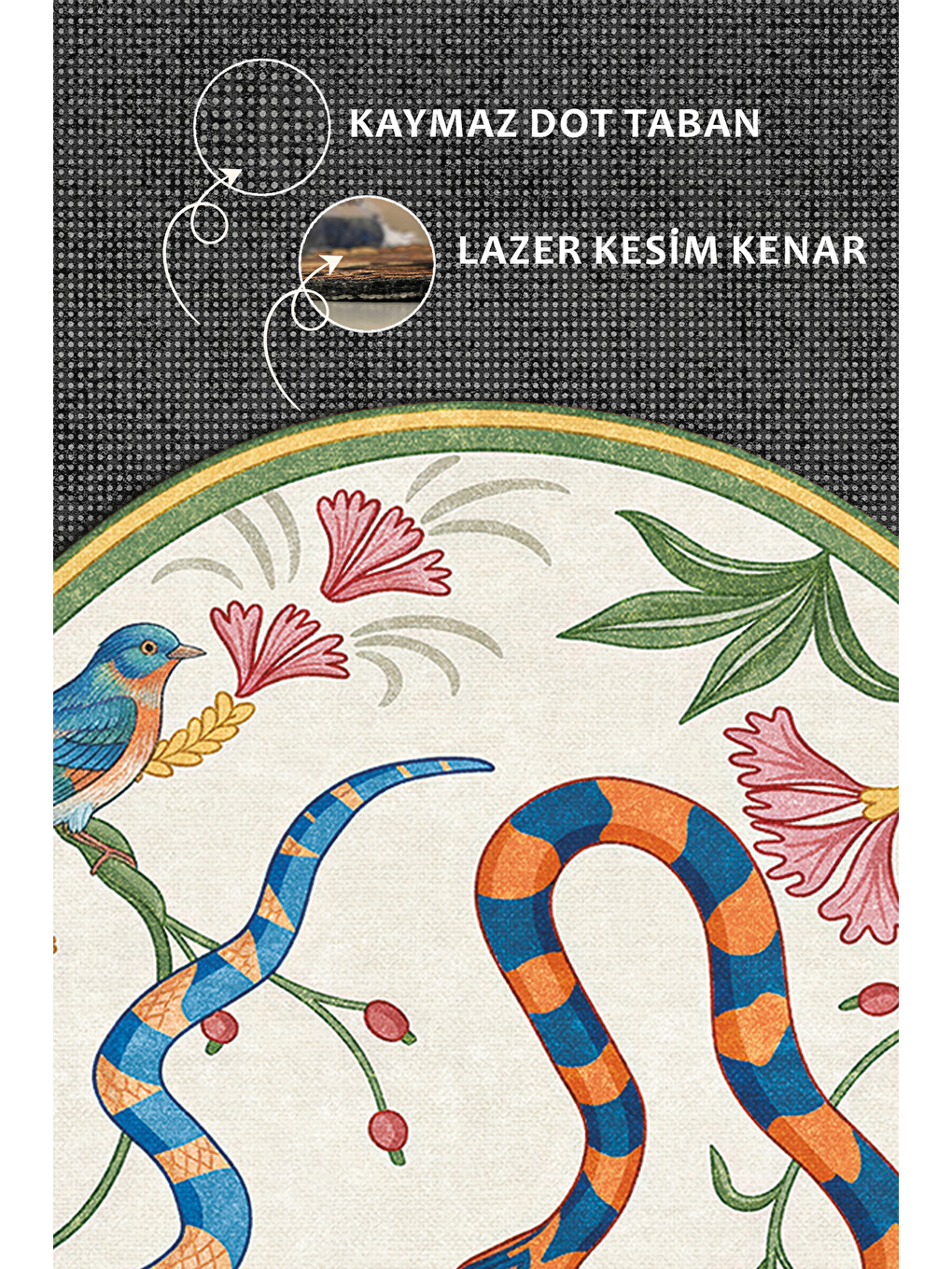 Ekru Modern Dekoratif Halı – Makinada Yıkanabilir, Kaymaz Taban, İnce Lazer Kesim Halı-3