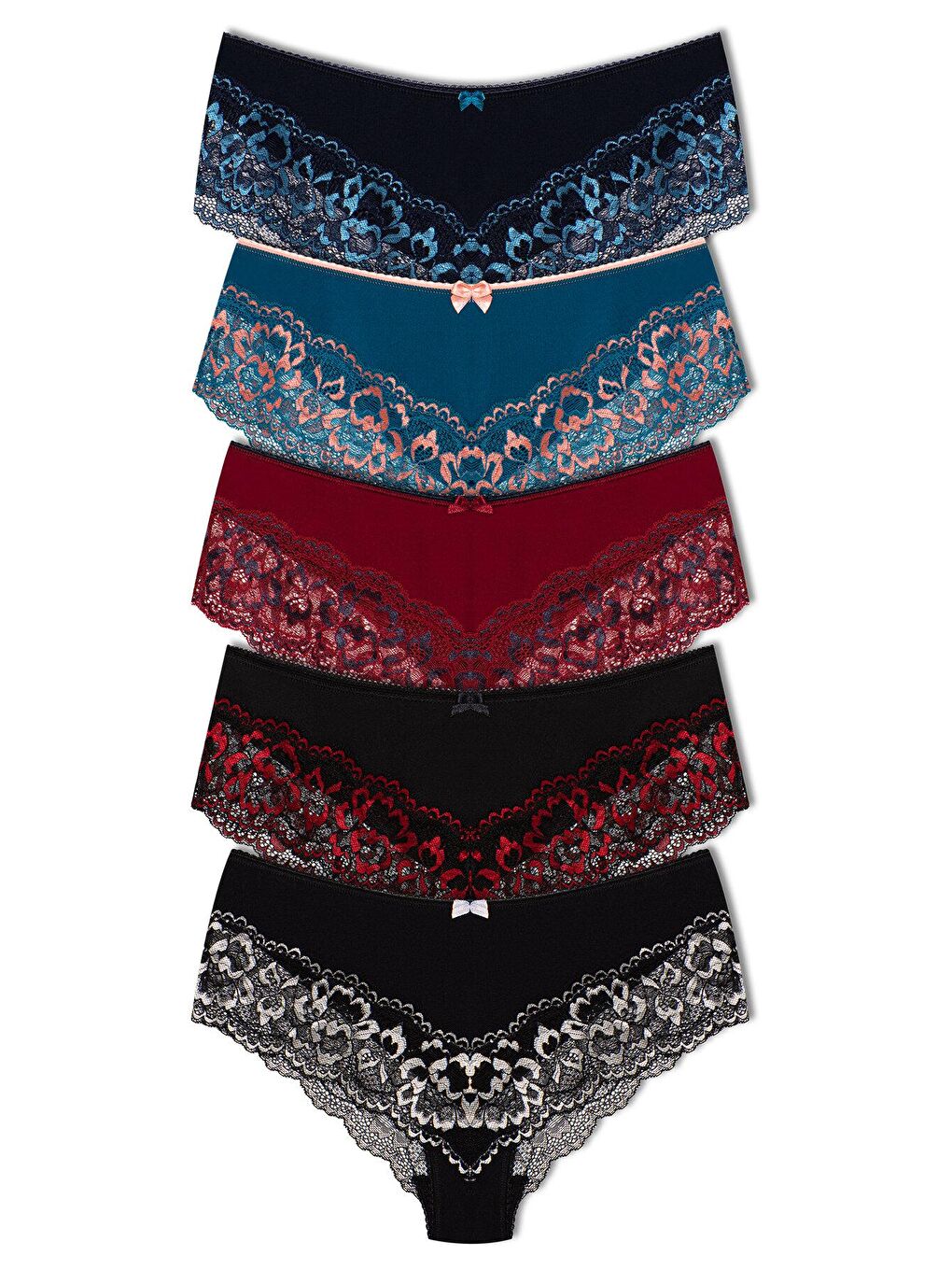 Karışık Paçası Çift Renk Dantel Kadın Külot 5'li